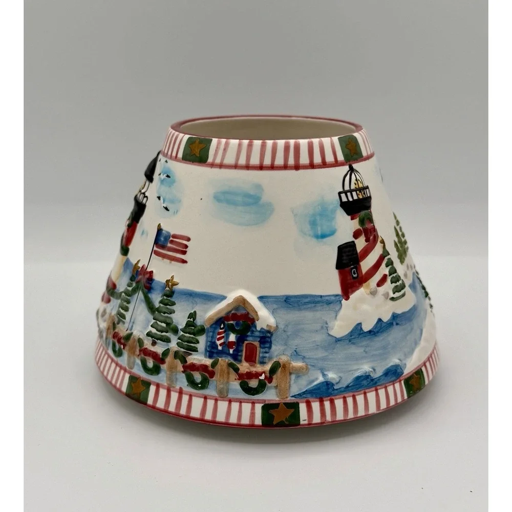 Yankee Candle Large Jar Topper Shade Lighthouse Ocean Christmas Holiday Decor